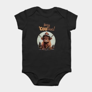 Highland Cow Christmas Merry and Bright, Scottish, Cow Xmas Farmer, Christmas sweater with cute Highland Cow Baby Bodysuit